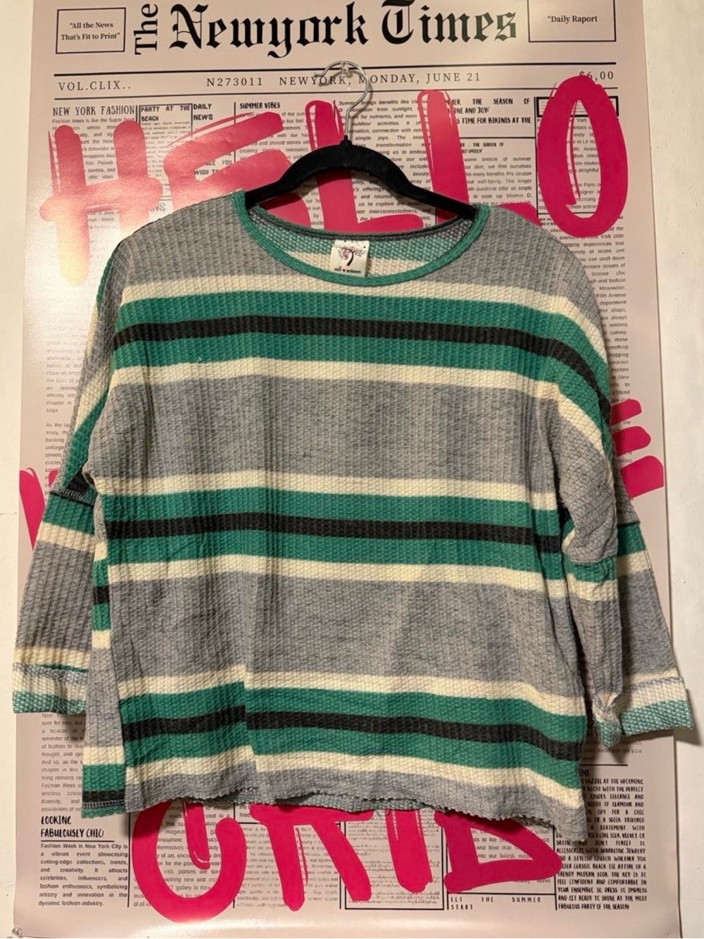 Self Esteem Green & Gray Striped Crewneck
Long Sleeve Top